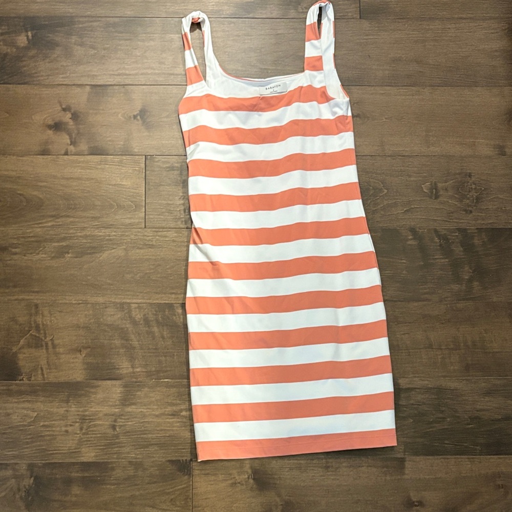 Babaton Peach and White Striped High-Low Dress